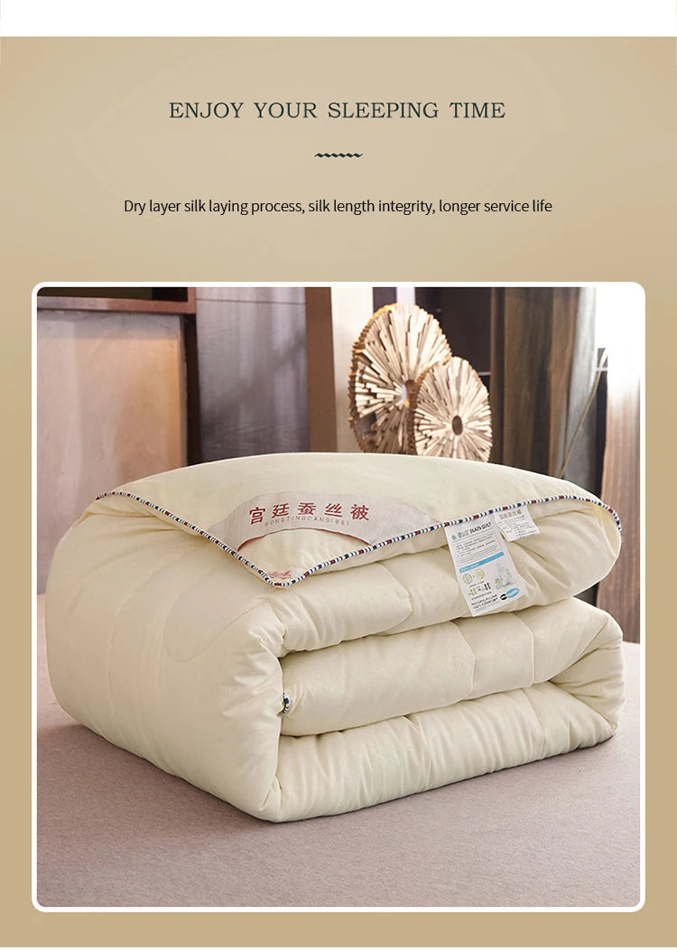 Natural Silk Quilt Mulberry Silk Quilt for Summer Winter Duvet King Queen Twin Size Bedding Handmade Pure Color Students Quilt