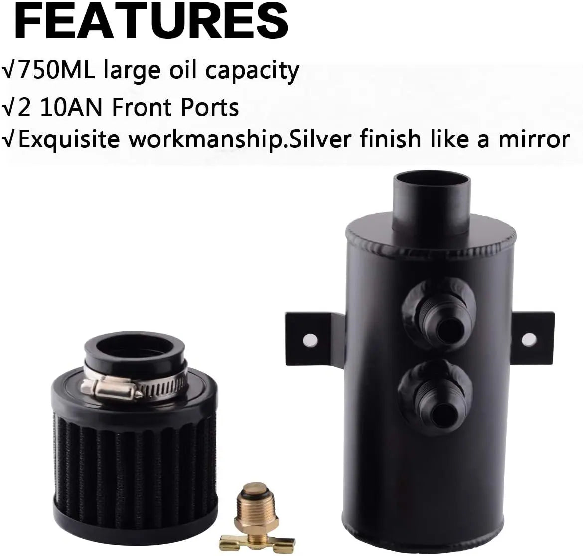 750ml Aluminum AN10 Oil Catch Can Exhaust Reservoir Tank with Breather Filter Baffled Kit Fuel Tank OCC-1011