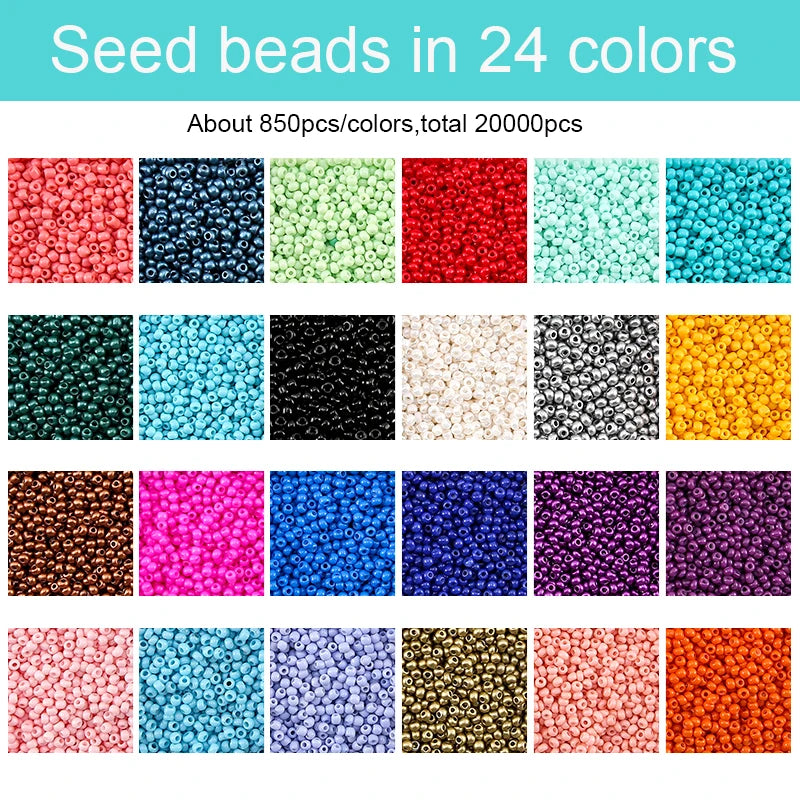 2mm Glass Seed Beads Set Jewelry Making Beads Kit Bracelets Necklace Ring Making Kit For DIY Art  Handmade Craft 20000pcs