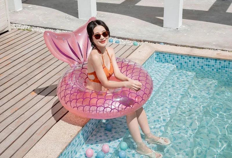 Rooxin Inflatable Swimming Ring Mermaid With Backrest Pool Floaters for Adult Teens Water Play Tube Swimming Mattress Pool Toys