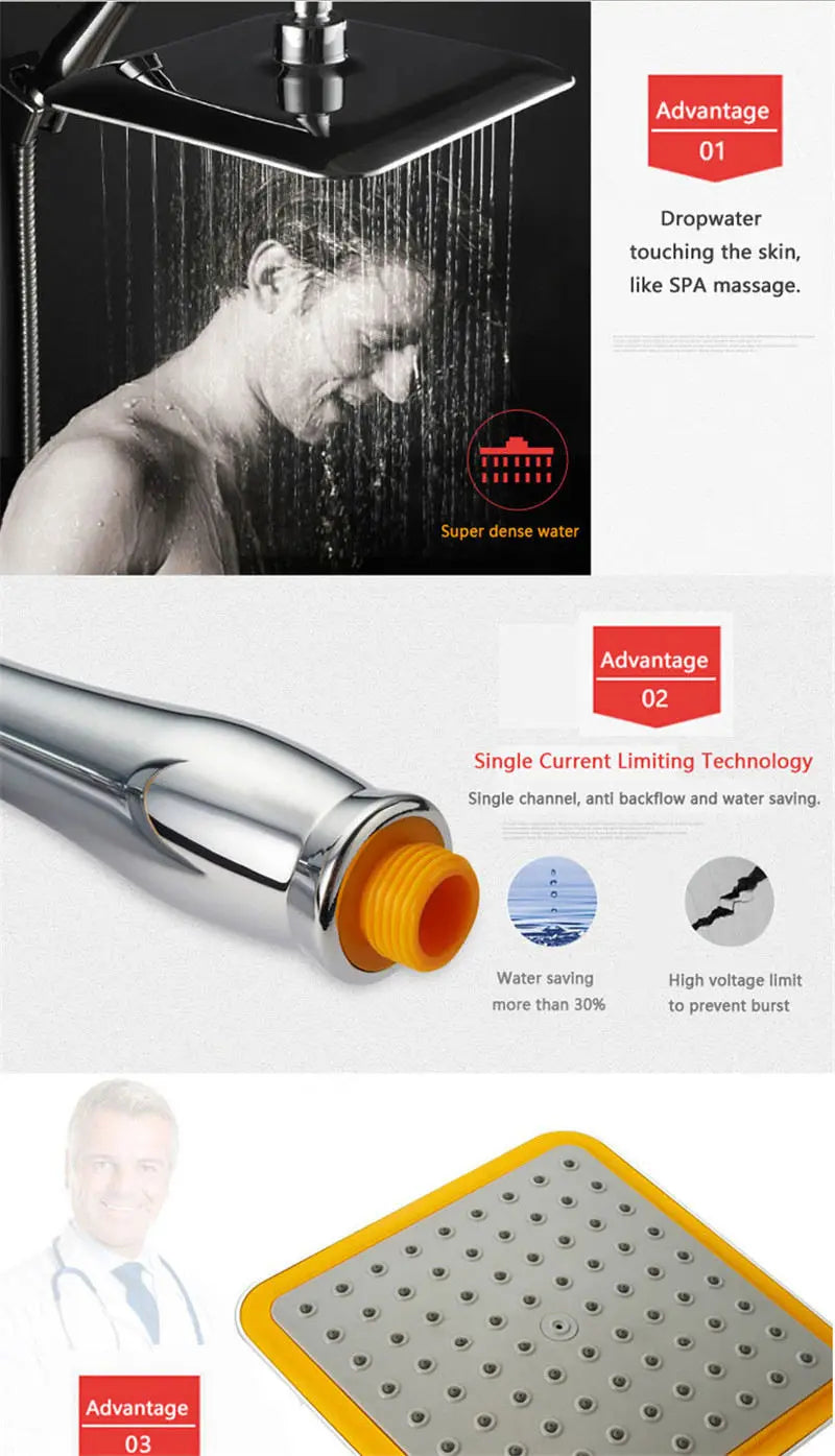 9 Inch Rotate 360 Degree Bathroom Rainfall Shower Head ABS Chrome Water Saving Shower Extension Arm Hand Held Shower Head Thin