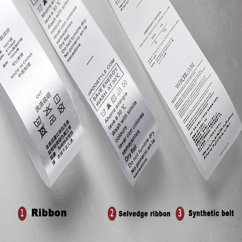 Width2.5cm Free designCustom Printed Satin Labels/Garment Clothing Tags/Woven Labels Screen Printing Water Wash Care Label