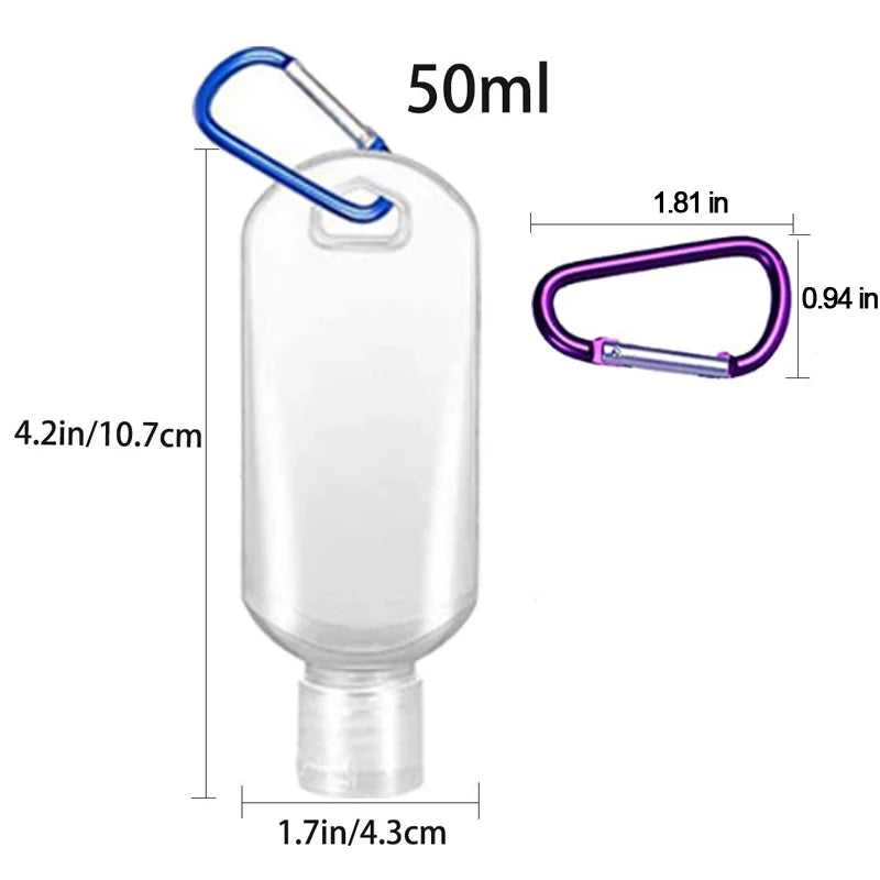 5Pcs Empty Hand Sanitizer Travel Bottle 30ml 50ml Size Holder Hook Keychain Carriers Flip Cap Reusable Portable Empty Bottles