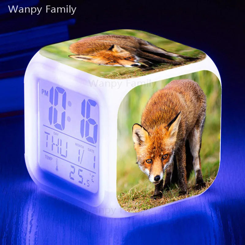Fox Alarm Clock 7 Color Glowing LED Digital Alarm Clock Multifunction Night Light Electronic Watches Clock Kids Birthday Gifts