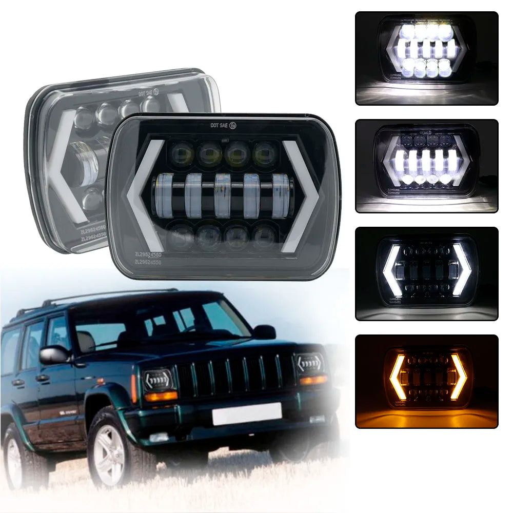 7x6" 5X7" Waterproof LED Projector Headlight Hi-Lo Beam DRL For Jeep Cherokee XJ car accessries