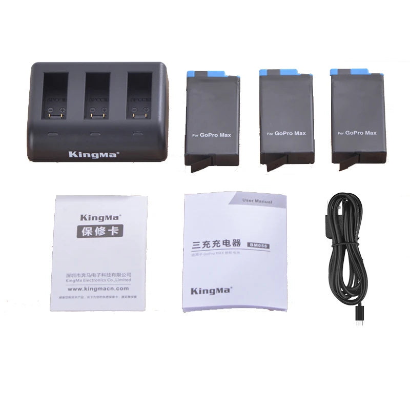 New intelligent For GoPro Max Battery 3 Slot Charger + 1400mAh lithium ion Battery For 360 Panoramic Go Pro Max Camera