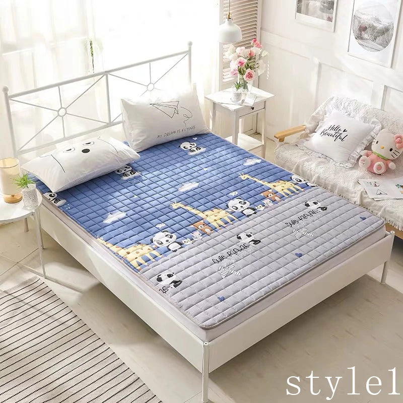 Comfortable Soft Foldable high quality Tatami Mattress single double Thick warm cotton cute cartoon topper Mattress with straps