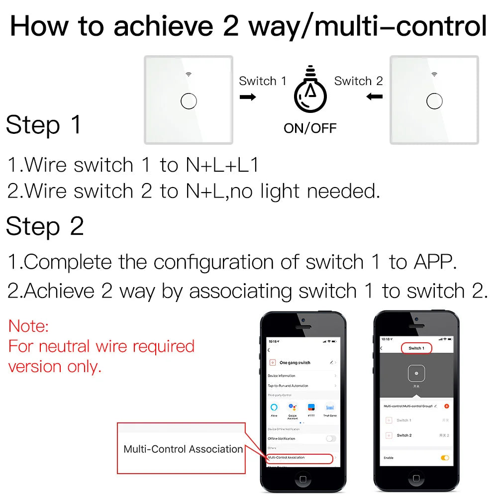 ZigBee Wall Touch Smart Light Switch With Neutral/No Neutral ,No Capacitor Smart Life/Tuya Works with Alexa,Google Hub Required