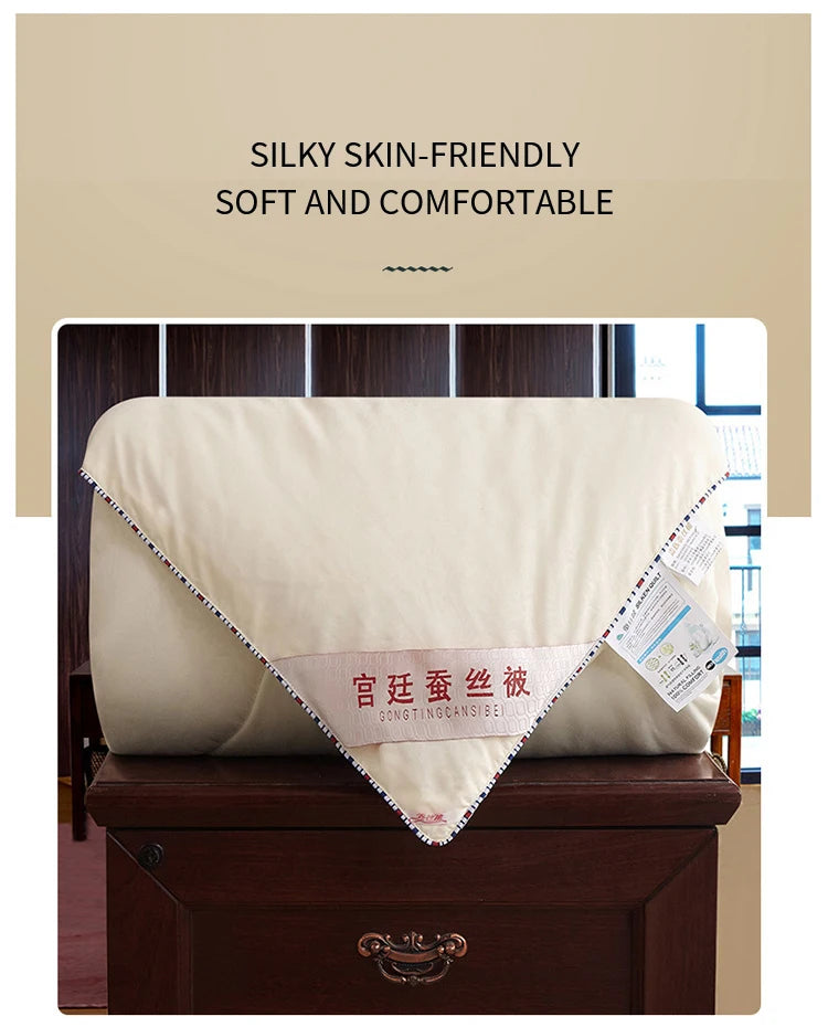 Natural Silk Quilt Mulberry Silk Quilt for Summer Winter Duvet King Queen Twin Size Bedding Handmade Pure Color Students Quilt