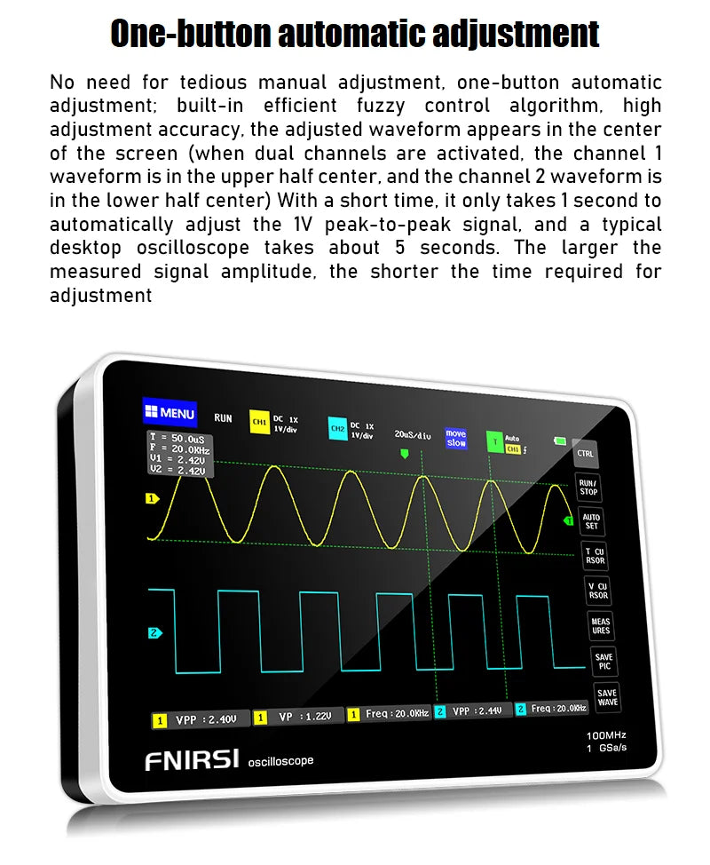 FNIRSI-1013D Digital Tablet Oscilloscope Dual Channel 100M Bandwidth 1GS Sampling Rate 7 Inches Mini Tablet Digital Oscilloscope