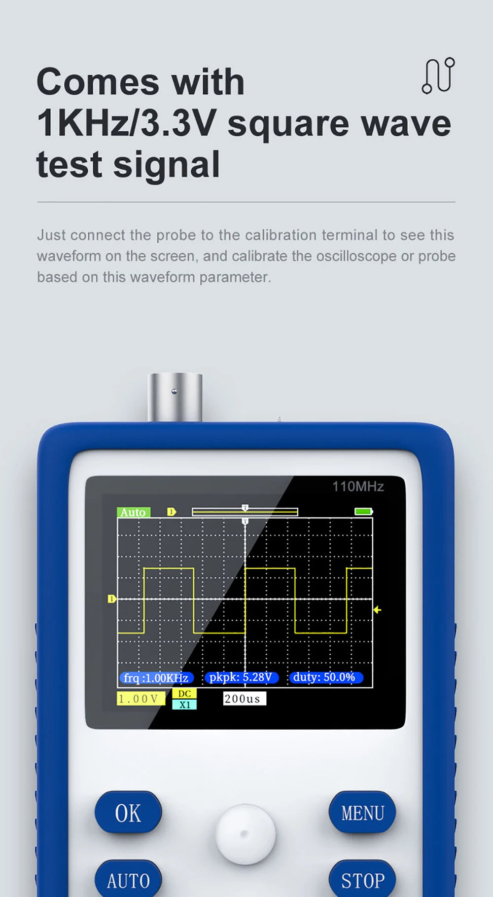 FNIRSI 1C15 Professional Digital Oscilloscope 110MHz Analog Bandwidth 500MS/s Sampling Rate Supports 1Khz Square Wave 400V