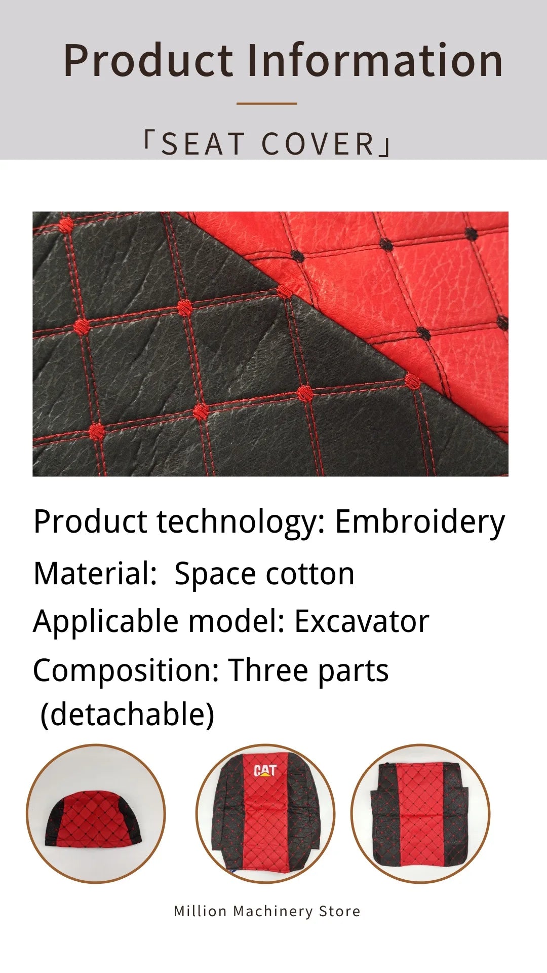 Excavator Seat Cushion for HITACHI KATO DOOSAN KOBELCO KOMATSU CATERPILLAR  HYUNDAI SANY Seat Cover