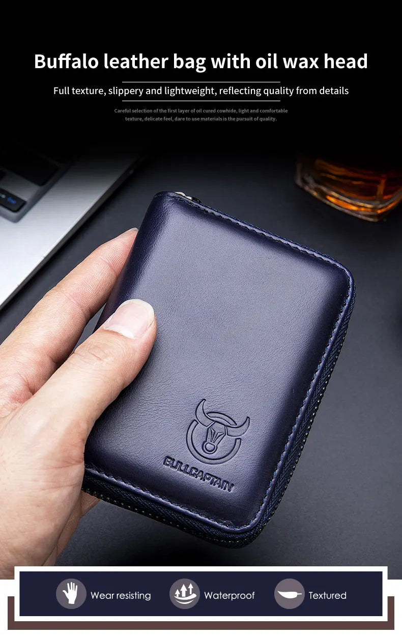BULLCAPTAIN Leather Credit Card ID Card Holder Wallet Wallet Men Fashion Rfid Card Holder Wallet Business Card Holder Bag