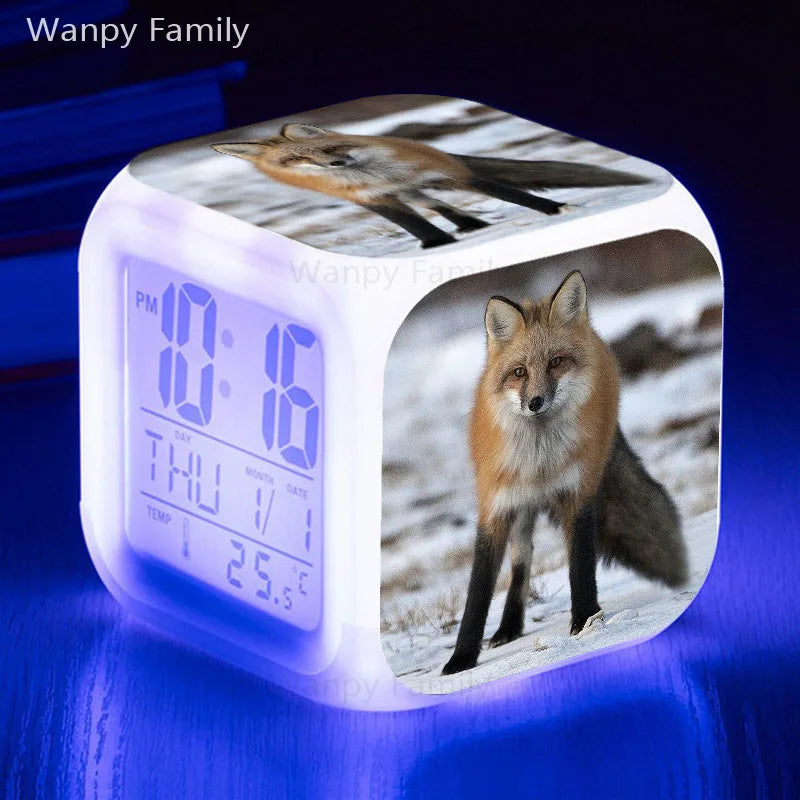Fox Alarm Clock 7 Color Glowing LED Digital Alarm Clock Multifunction Night Light Electronic Watches Clock Kids Birthday Gifts