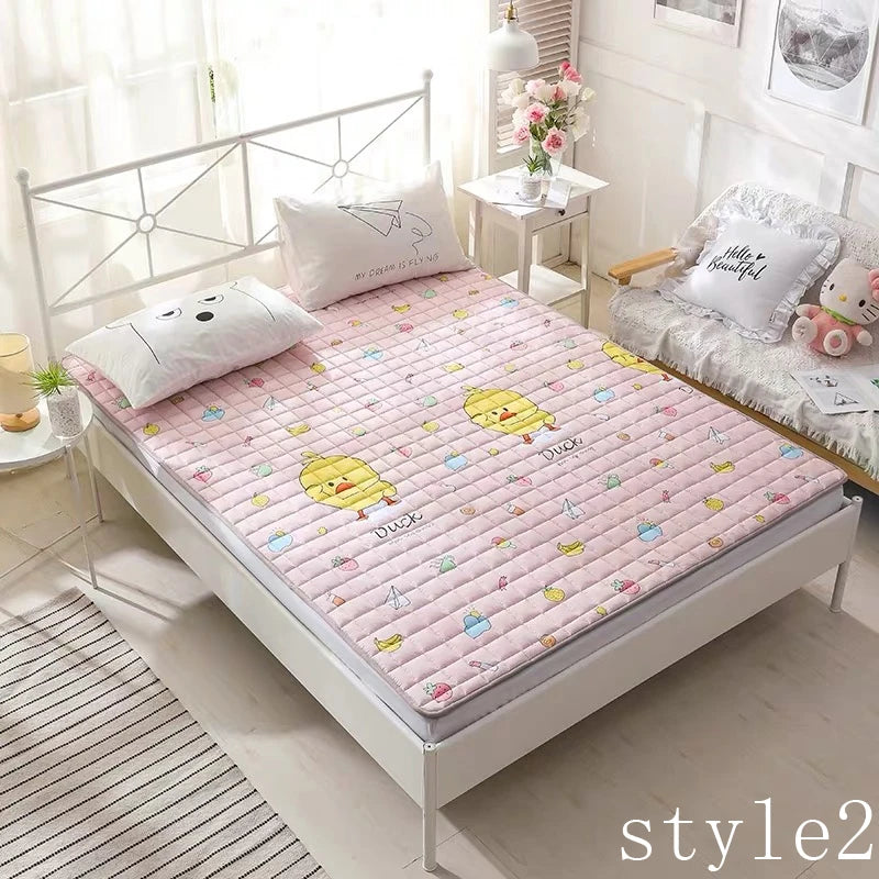 Comfortable Soft Foldable high quality Tatami Mattress single double Thick warm cotton cute cartoon topper Mattress with straps
