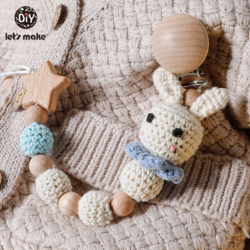 Let's Make Pacifier Chain 1pc Baby Teeting Chains Crochet Rabbit Panda Beads Wooden Clips Wood Teether Tiny Rod Kids Dummy Clips