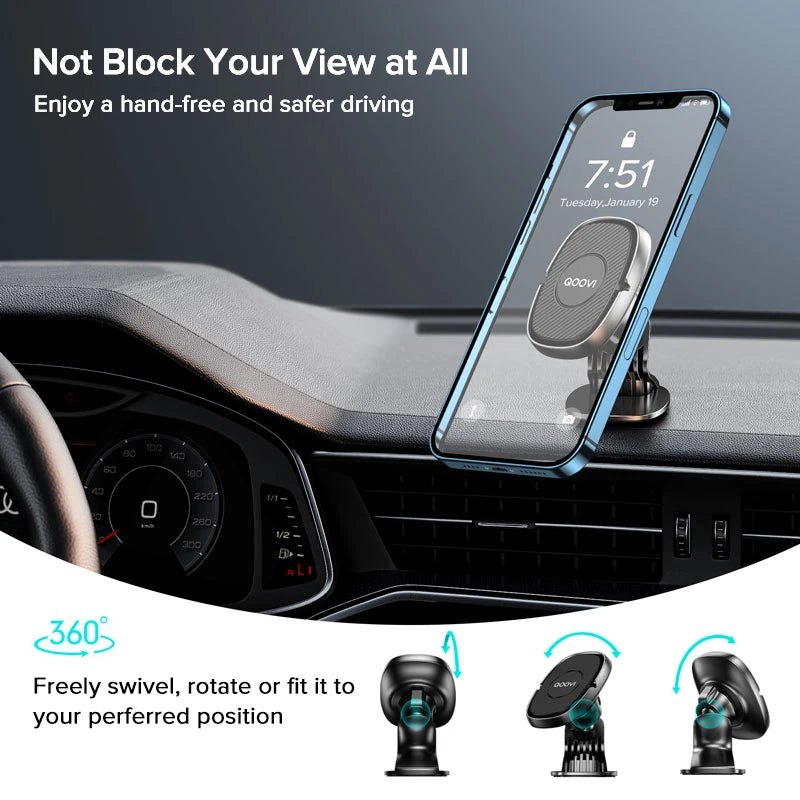 QOOVI Magnetic Car Phone Holder Stand 360 Degree Mobile Cell Air Vent Magnet Mount GPS Support For iPhone Xiaomi Samsung Huawei