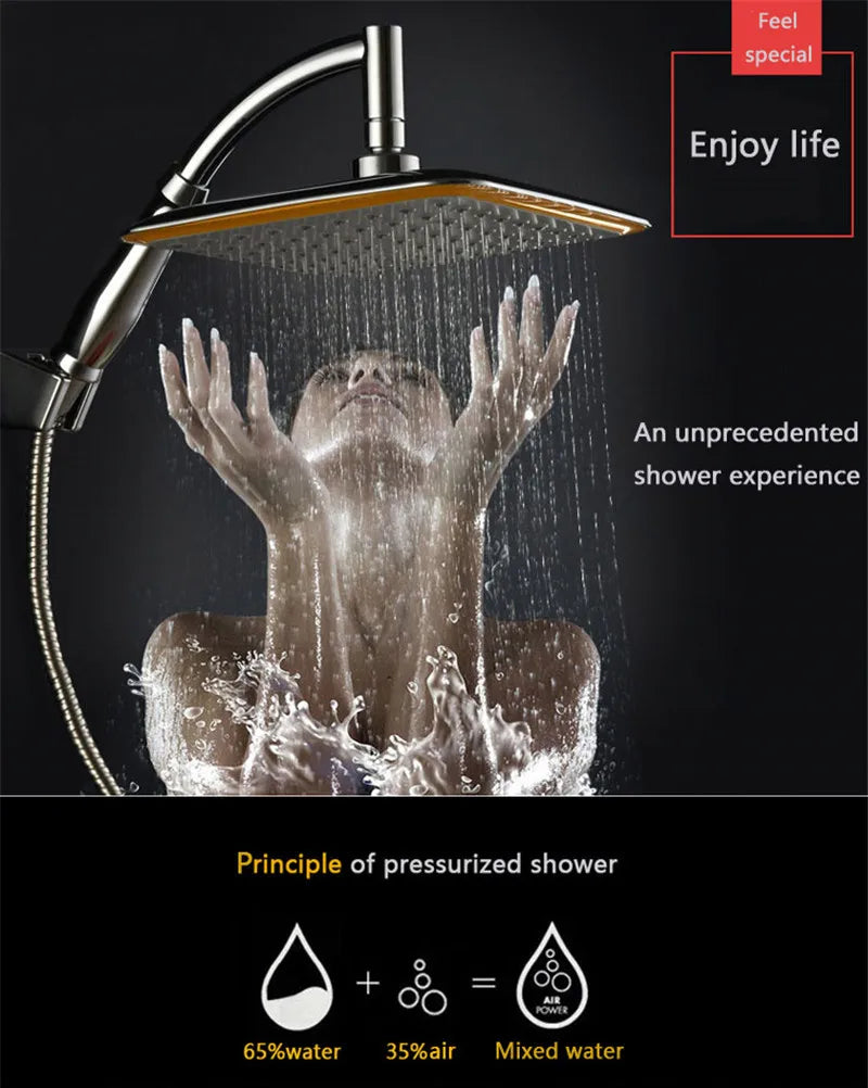 9 Inch Rotate 360 Degree Bathroom Rainfall Shower Head ABS Chrome Water Saving Shower Extension Arm Hand Held Shower Head Thin