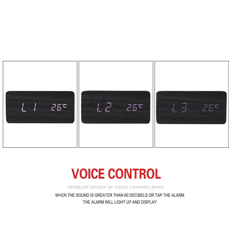 USB/AAA  Clocks LED Wooden Alarm Clock Watch Table Voice Control Digital Wood Despertador Electronic Desktop Table Decor