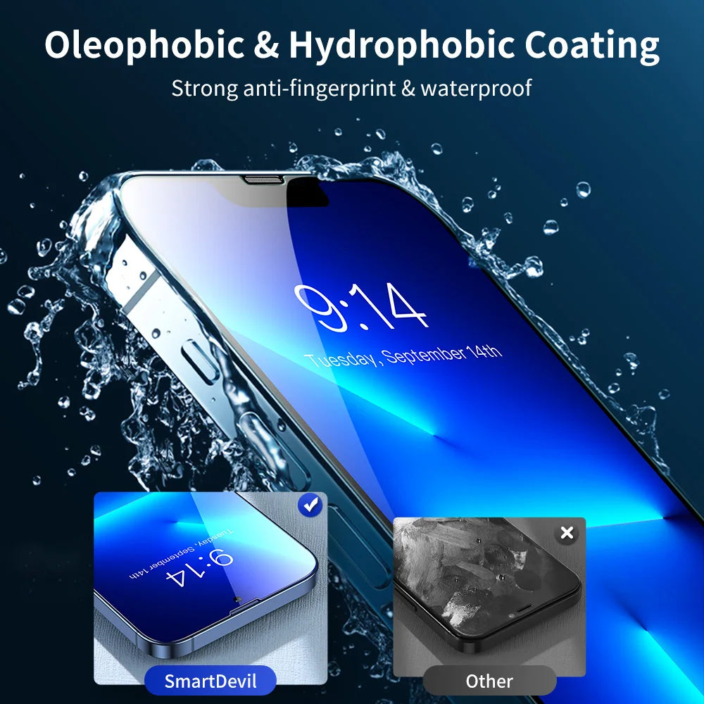 SmartDevil for iPhone 14 11 Full Cover Tempered Glass for iPhone 13 Pro Max 12 mini 7 8 X XS XR SE 3 2020 Screen Protector HD