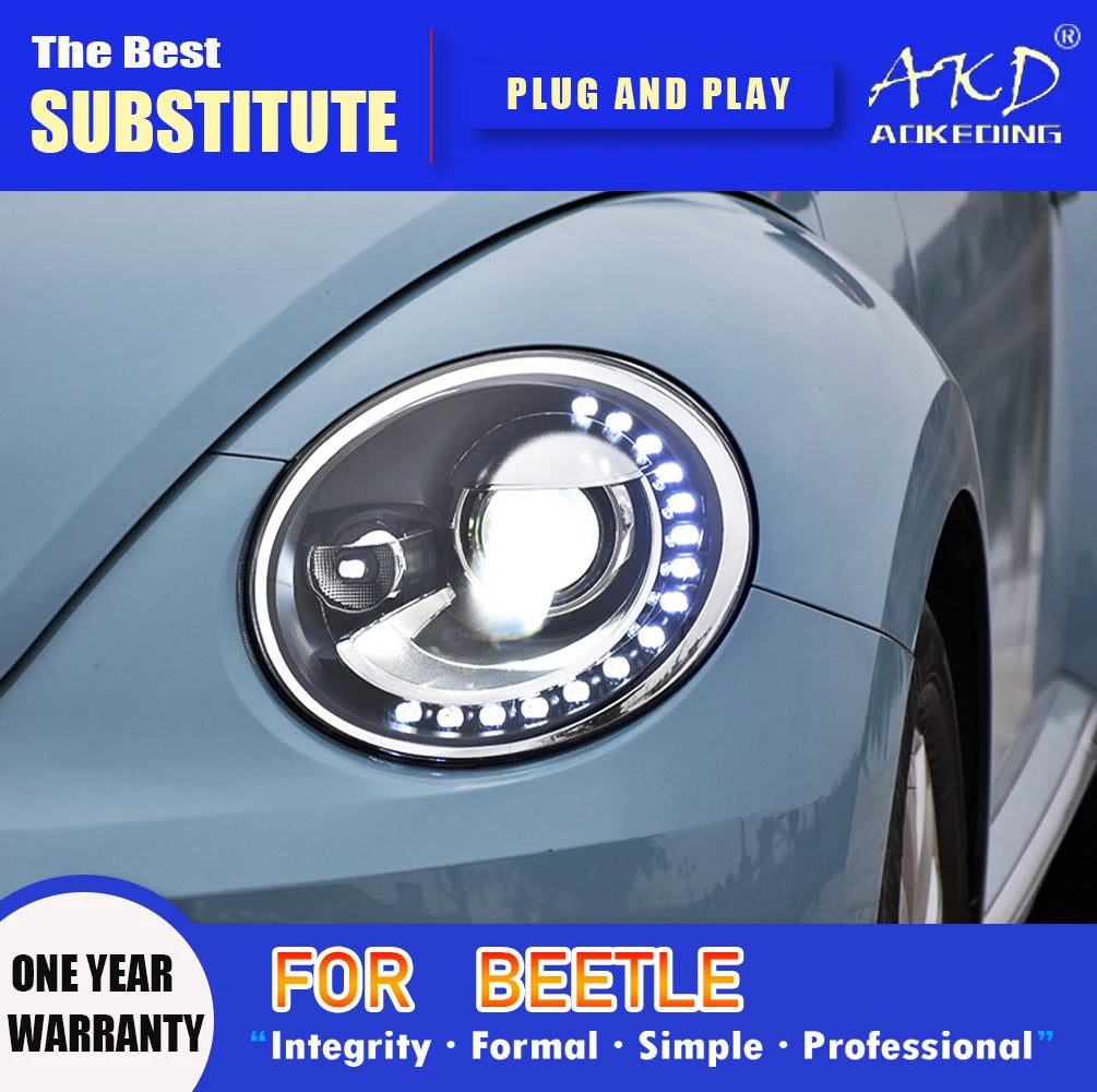 AKD Head Lamp for VW Beetle LED Headlight 1998-2021 Headlights Beetle DRL Turn Signal High Beam Angel Eye Projector Lens