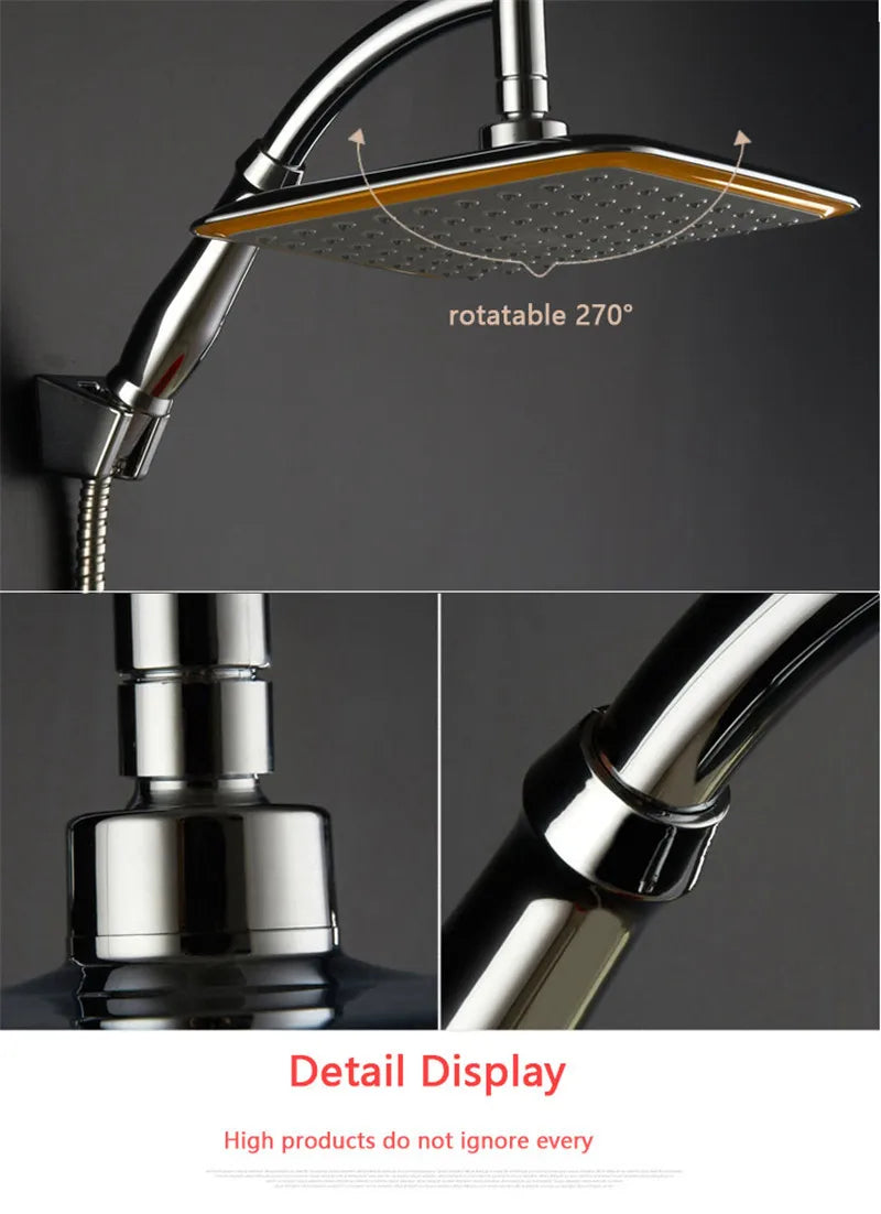 9 Inch Rotate 360 Degree Bathroom Rainfall Shower Head ABS Chrome Water Saving Shower Extension Arm Hand Held Shower Head Thin