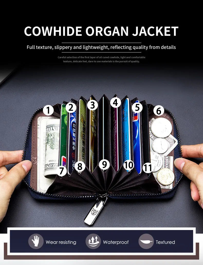 BULLCAPTAIN Leather Credit Card ID Card Holder Wallet Wallet Men Fashion Rfid Card Holder Wallet Business Card Holder Bag