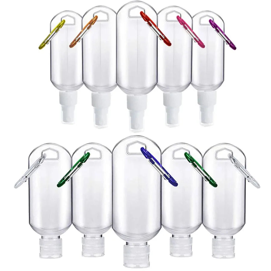 5Pcs Empty Hand Sanitizer Travel Bottle 30ml 50ml Size Holder Hook Keychain Carriers Flip Cap Reusable Portable Empty Bottles