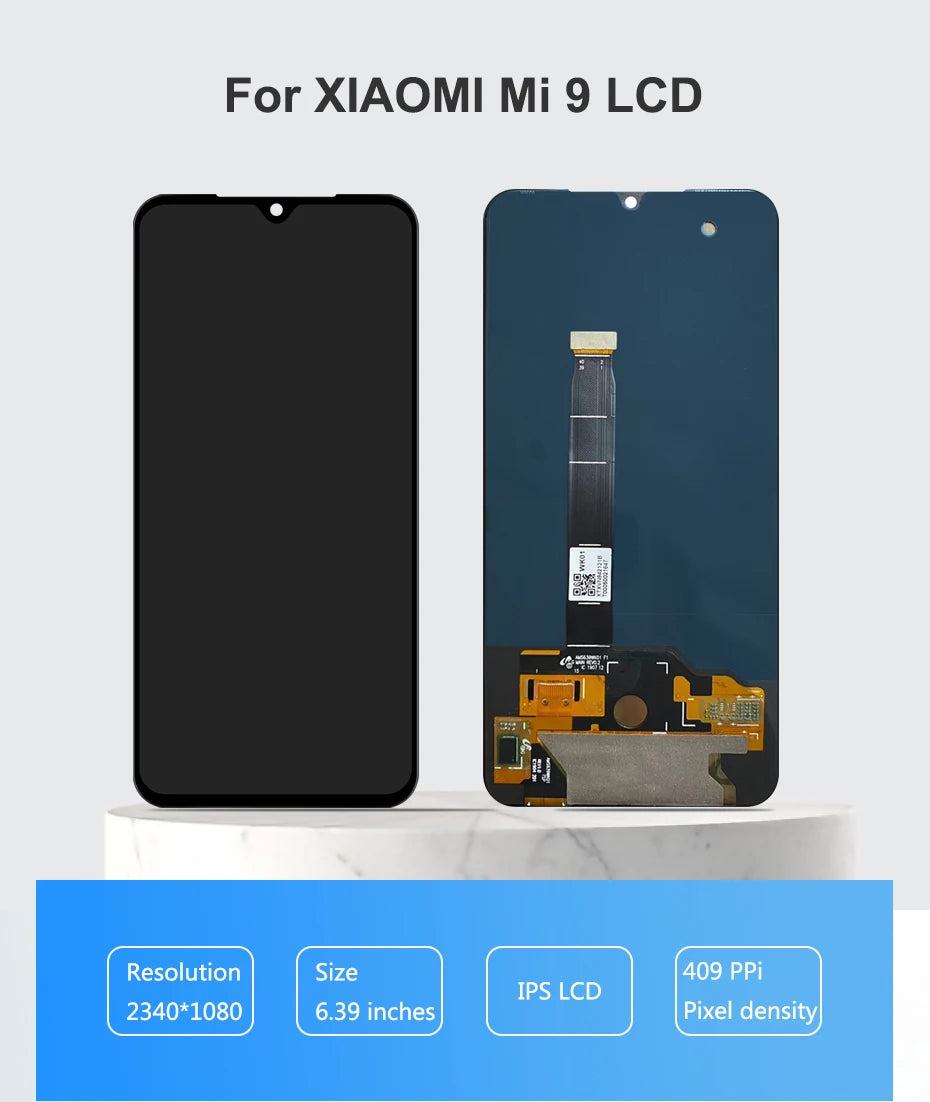 AMOLED For Xiaomi Mi 9 Mi9 LCD Display Touch Screen Digitizer Assembly With Frame For Xiaomi Mi9 M1902F1G Screen Replacement