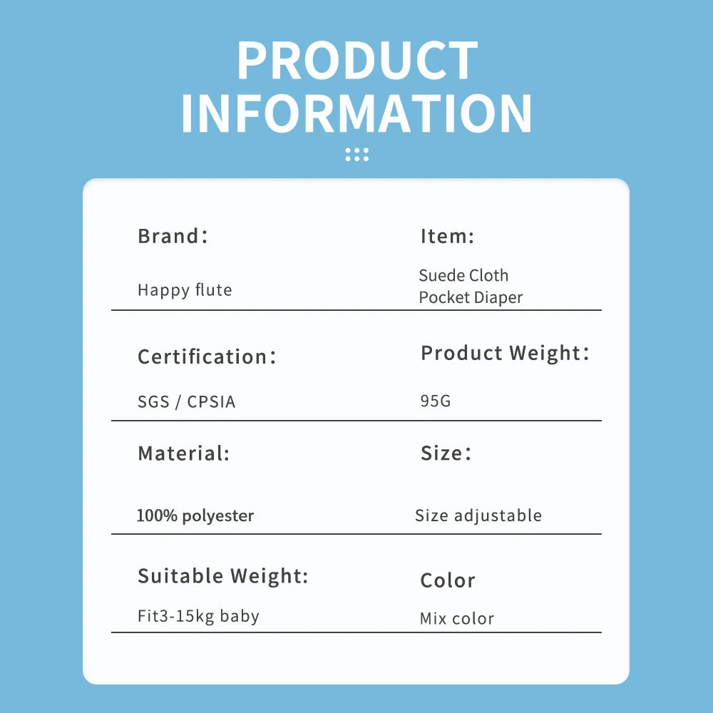 HappyFlute 1Pc Random Print Suede Cloth Inner Baby Nappy Waterproof And Reusable Dual Gussets Cloth Diaper