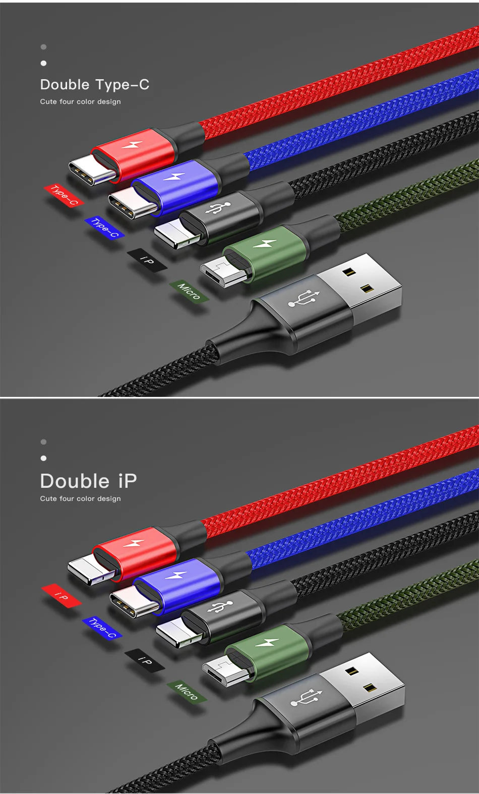Baseus 4 in 1 USB Cable Type C Cable for Samsung S20 Xiaomi Mi 9 Cable for iPhone 12 X 11 Pro Max Huawei Charger Micro USB Cable