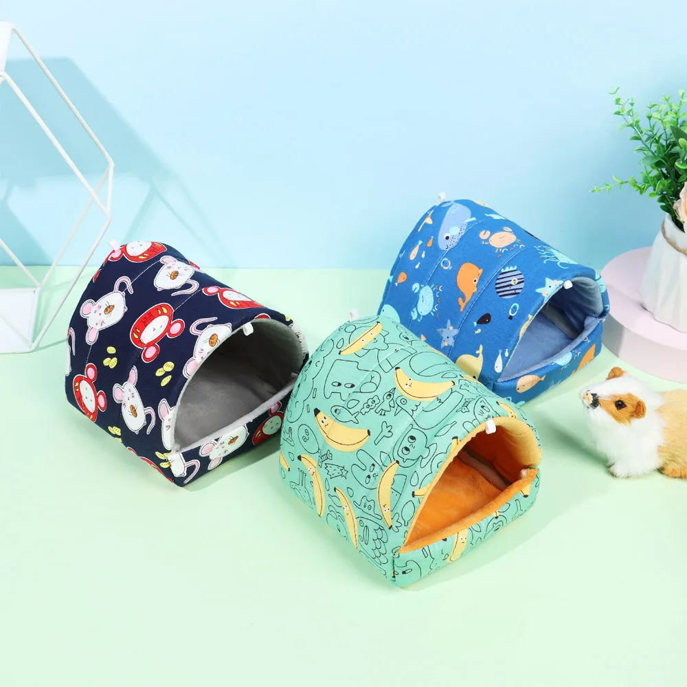 Cute Cartoon Rabbit Squirrel Mini Cage Guinea Pig Nest Small Animal Mice Rat Pet Sleeping Bed Hamster House Winter Warm Soft Mat