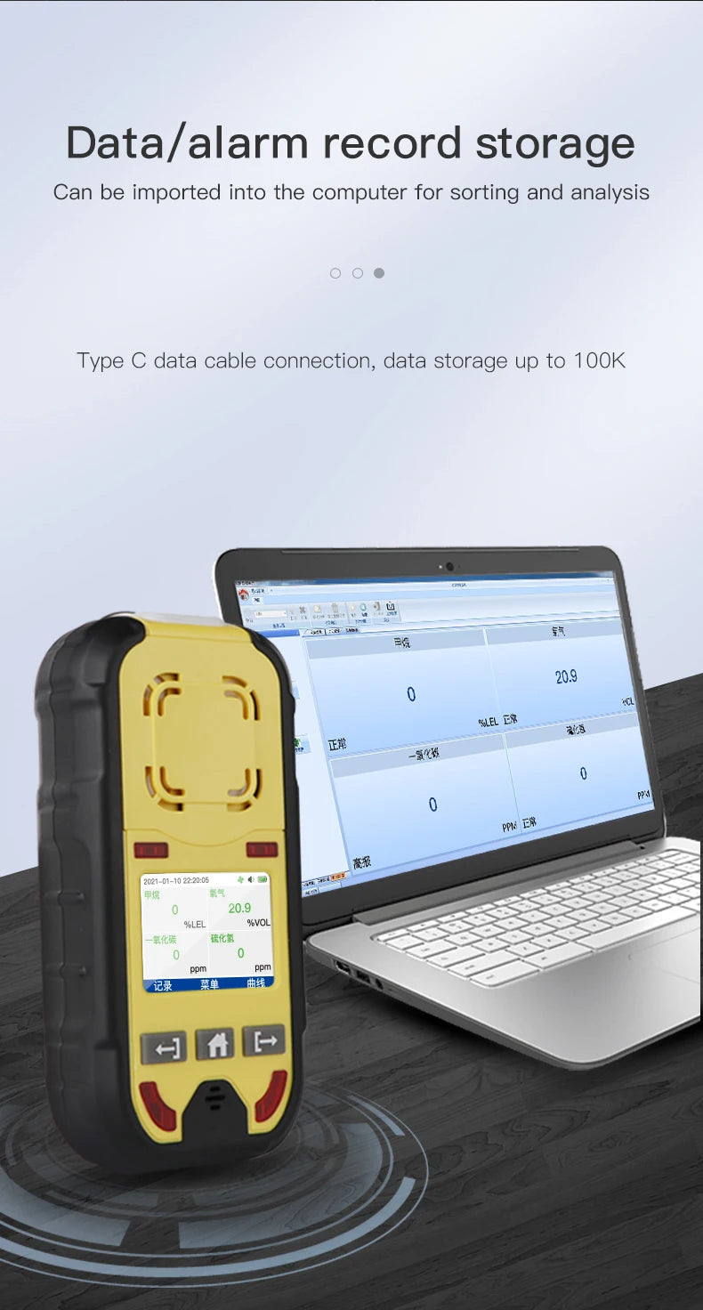 Bosean O2 H2S CO LEL 4 in 1 Oxygen Hydrogen Sulfide Carbon Monoxide Leak Detector Pump Multi Gas Detector Gas Meter