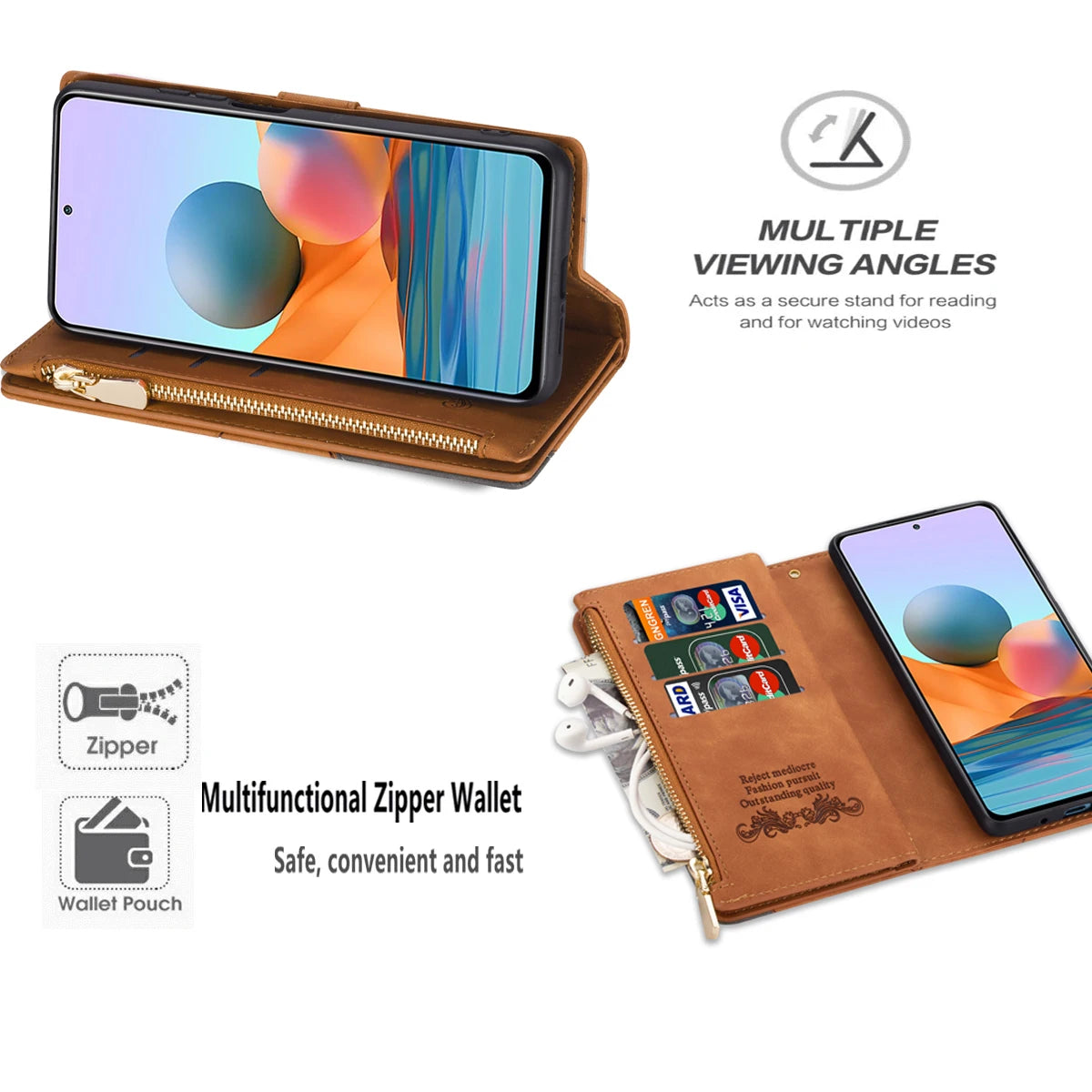 Flip Leather Case For XiaoMi 14T 13T 12T 11T 11 Lite Redmi Note 15 14 13 11S 12 Pro Plus Zipper Card Slot Wallet Bag Cover