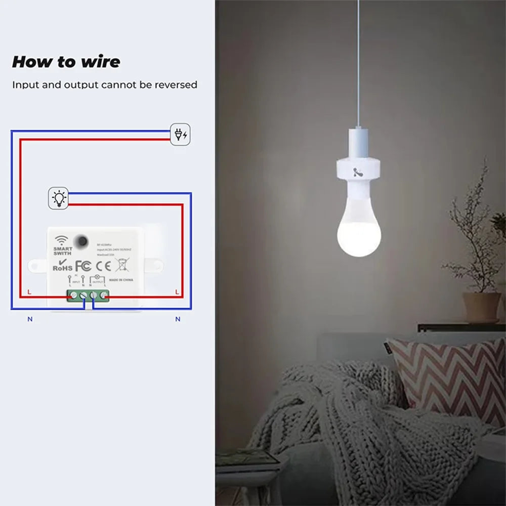 Mini Wireless Smart Light Switch with Remote Control 200M Distance 433 Mhz RF Relay Receiver Ac220V Switch for Home Led Lamp Fan