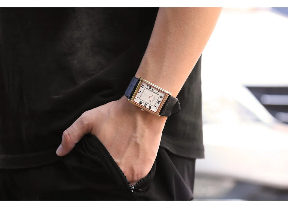 IBSO Ultra-Thin Rectangle Dial Men's Quartz Watch Luxury Business Style Genuine Leather Strap Waterproof New Men WristWatches