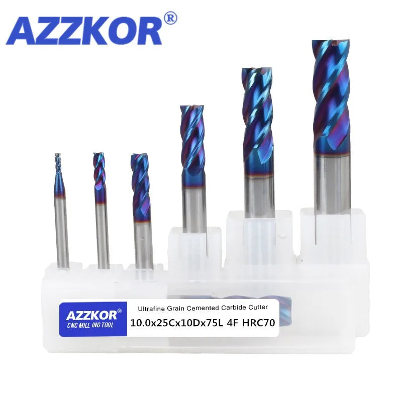 HRC70 4F Milling Cutter Alloy Coating Tungsten Steel Tool Cnc Maching End Mill Azzkor Milling Cutter Kit Milling Machine Tools