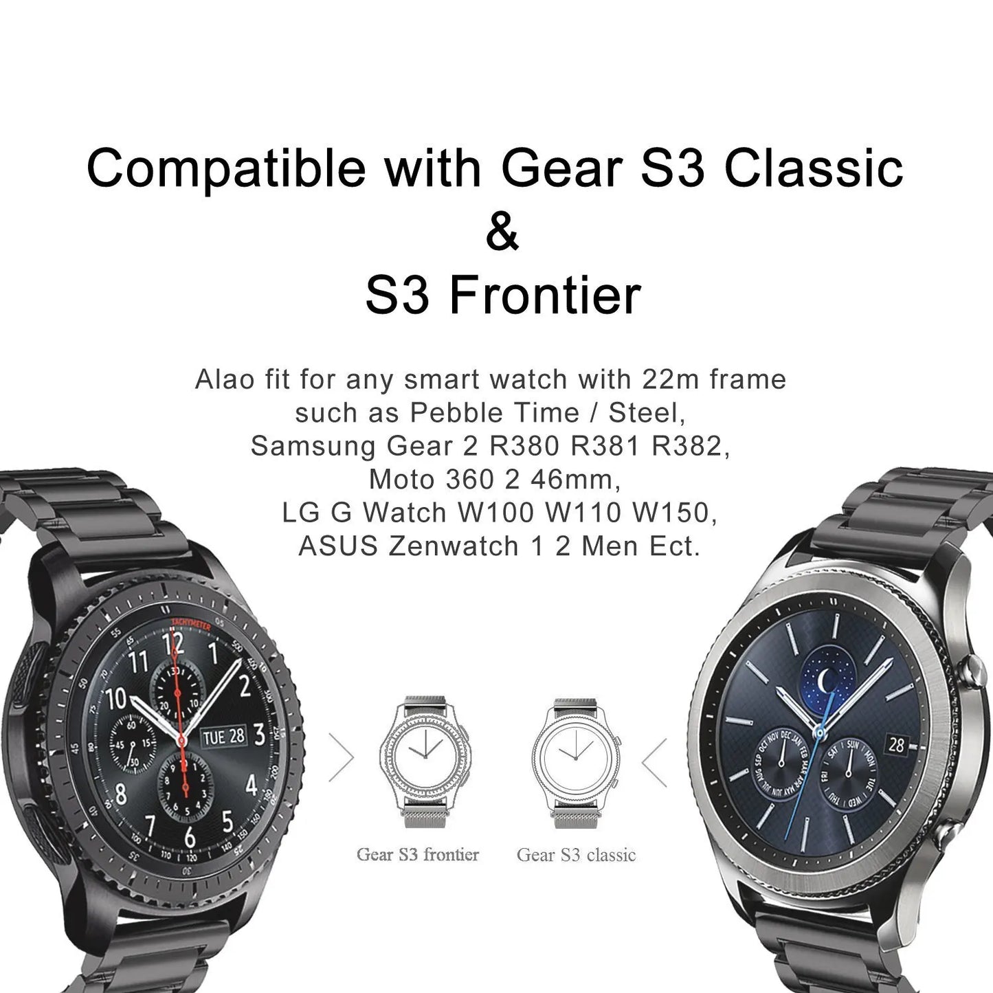 20mm 22mm 18mm 24mm Stainless Steel Strap for Samsung Galaxy Watch 6Classic 6 5 4 5Pro 40mm 44mm 43mm 47mm Gear S3 for Huawei GT