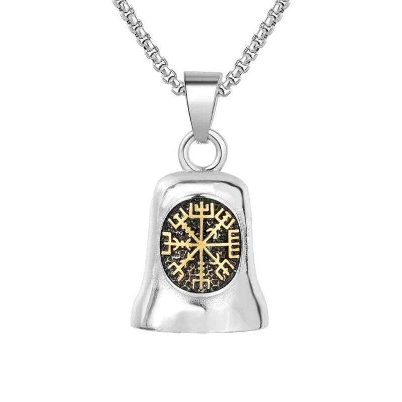 Biker Motorcycle Bell Necklace Charm Men\\\\'s Trend Jewelry Lucky Bell Pendant with Stainless Steel Chain