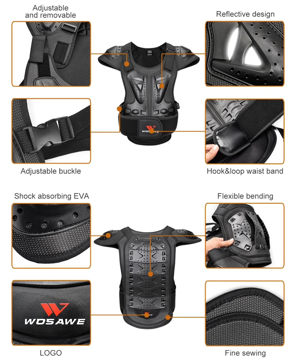 WOSAWE Back Protector Motorcycle Armor Adult Spine Chest Body Protection Skateboard MTB Motocross Racing Top Armor Vest Jacket