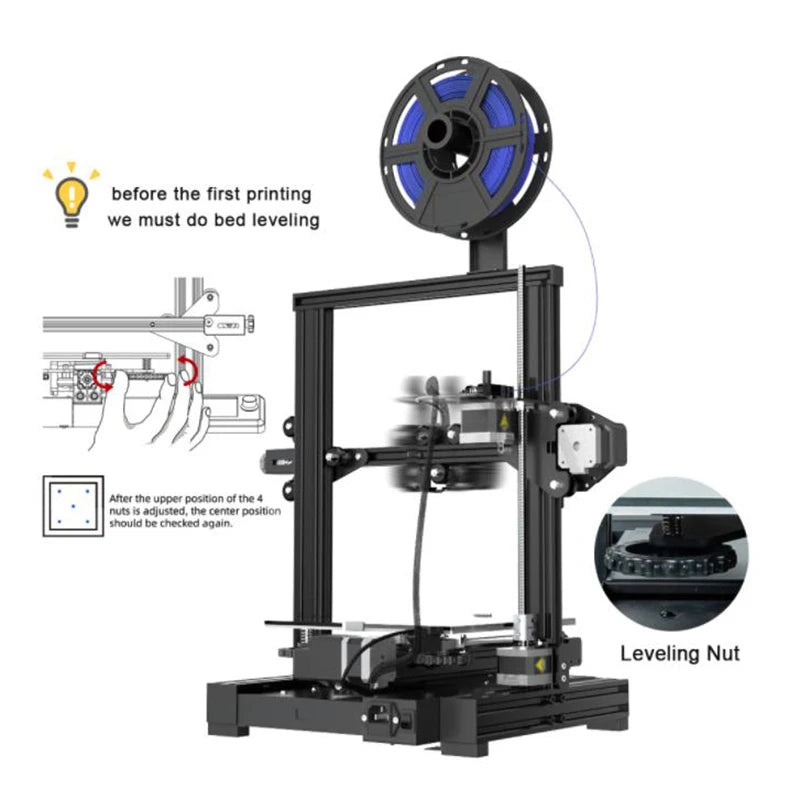 Go Aquila 3d Printer Silent Mainboard DIY 3d Printer Kit Open Source 220*220*250mm Carborundum Building Bed Resume Printing