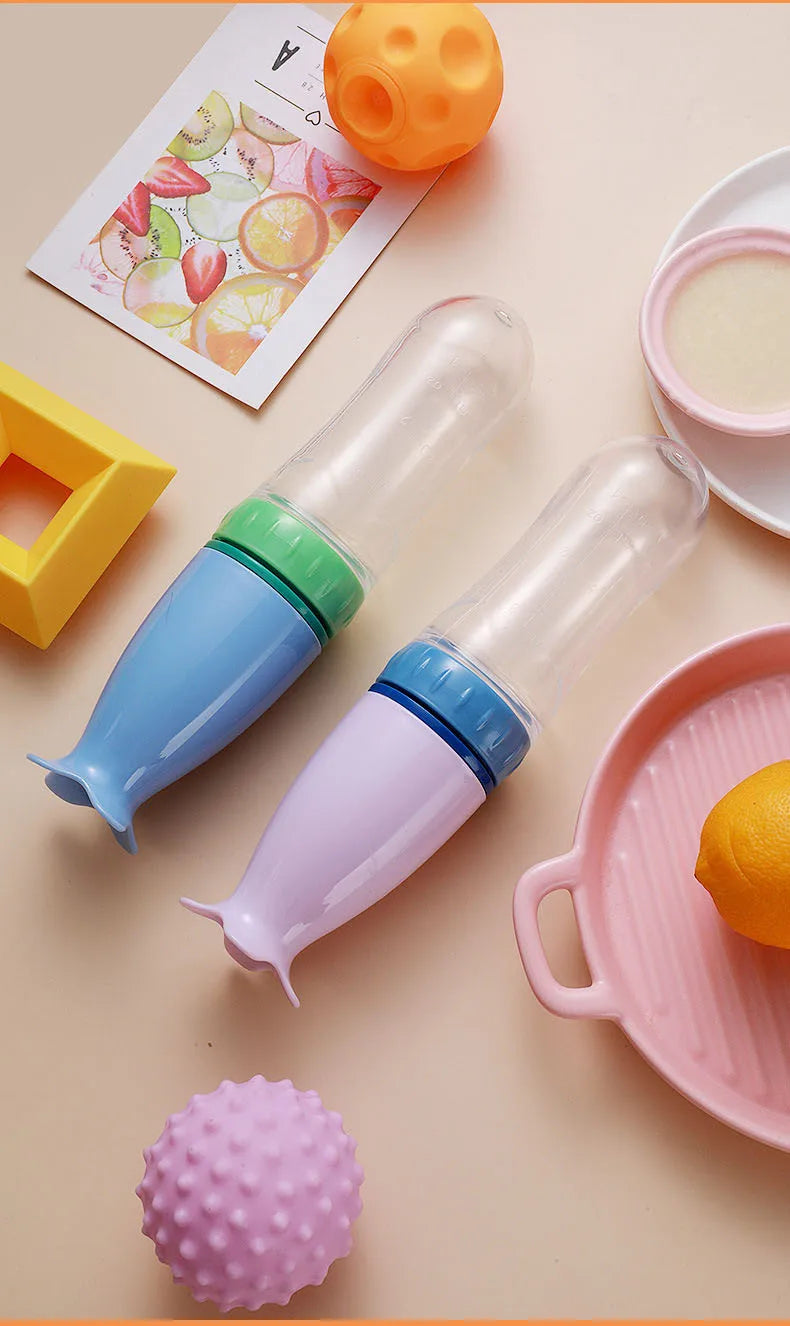 Safe Useful Silicone Baby Bottle With Spoon Food Supplement Rice Cereal Bottles Squeeze Spoon Milk Feeding Bottle Cup