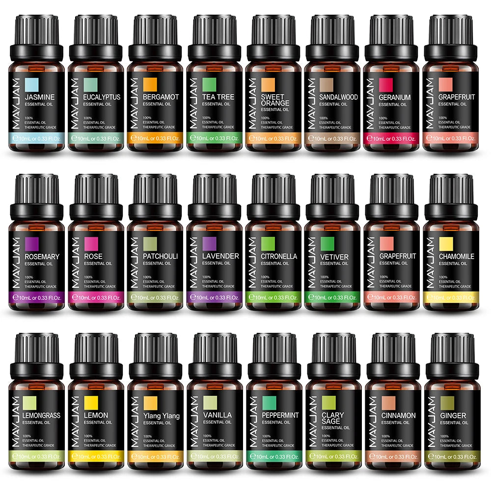 MAYJAM 10ML Lavender Lemongrass Jasmine Vanilla Eucalyptus Rose Lemon Essential Oil For Humidifier Diffuser Candle Making