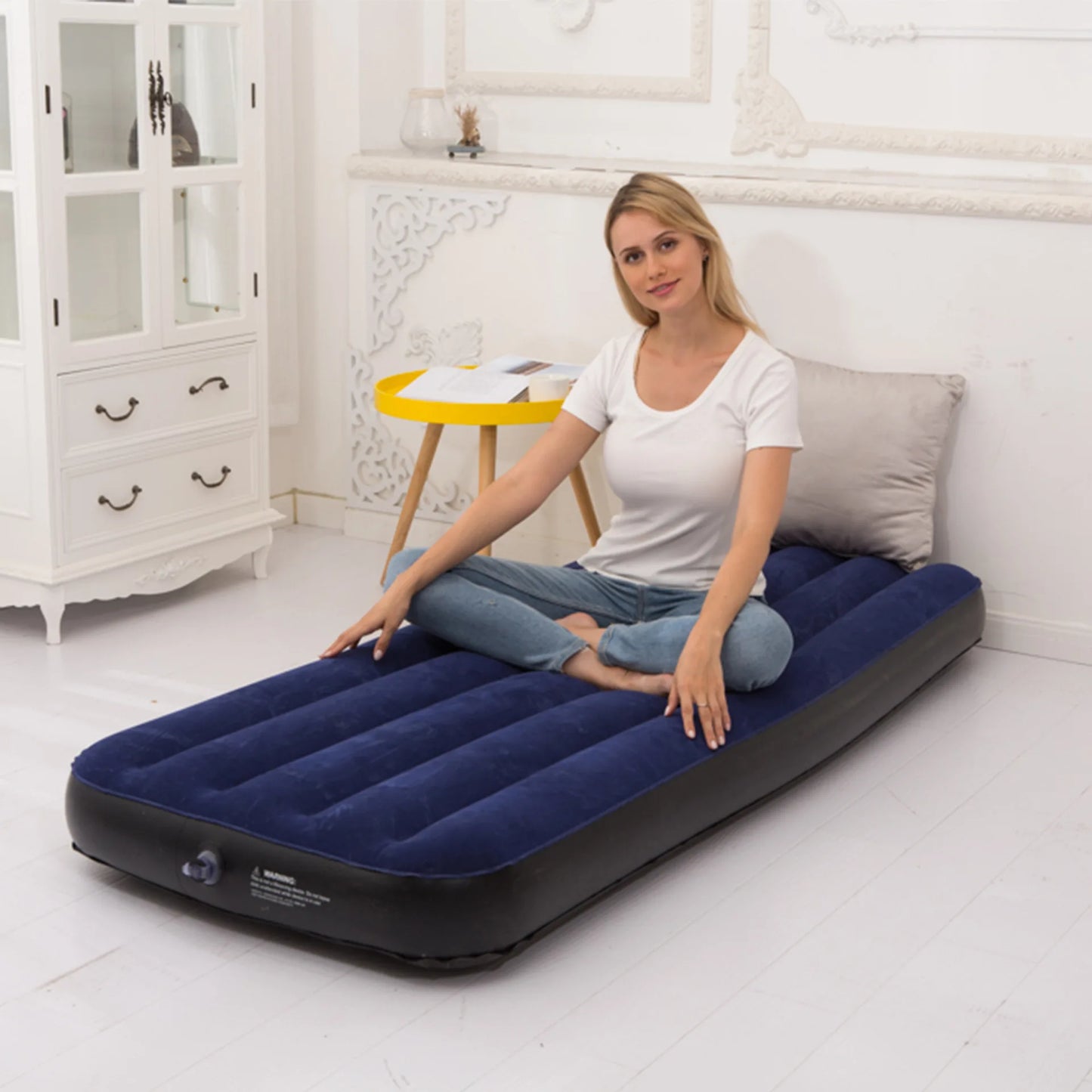 Household Simple Navy Blue Inflatable Mattress Foldable Inflatable Nursing Bed Outdoor Garden Lazy Inflatable Sofa with Air Pump