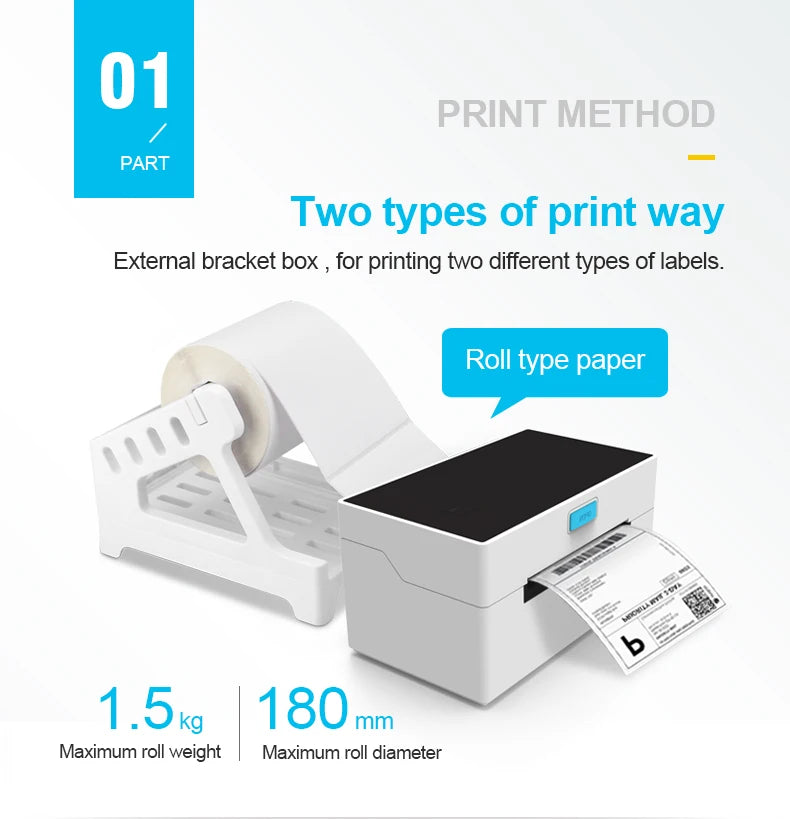 Shipping Thermal High Speed Label Printer Multi-functional Label Maker Express Barcode Sticker 4×6 Inch USB BT Thermal Desktop Z