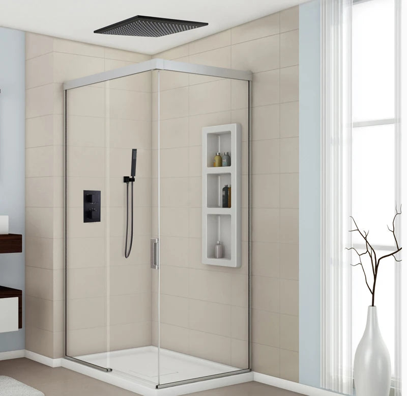 Matte Black Thermostatic Shower Faucet with Rainfall Head And Bathtub Spout Wall-Mounted Concealed Brass Shower  for Bathroom