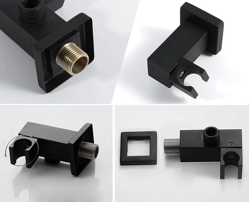 Matte Black Thermostatic Shower Faucet with Rainfall Head And Bathtub Spout Wall-Mounted Concealed Brass Shower  for Bathroom