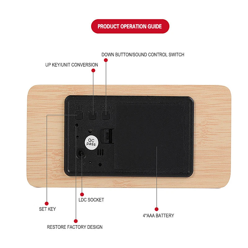 USB/AAA  Clocks LED Wooden Alarm Clock Watch Table Voice Control Digital Wood Despertador Electronic Desktop Table Decor