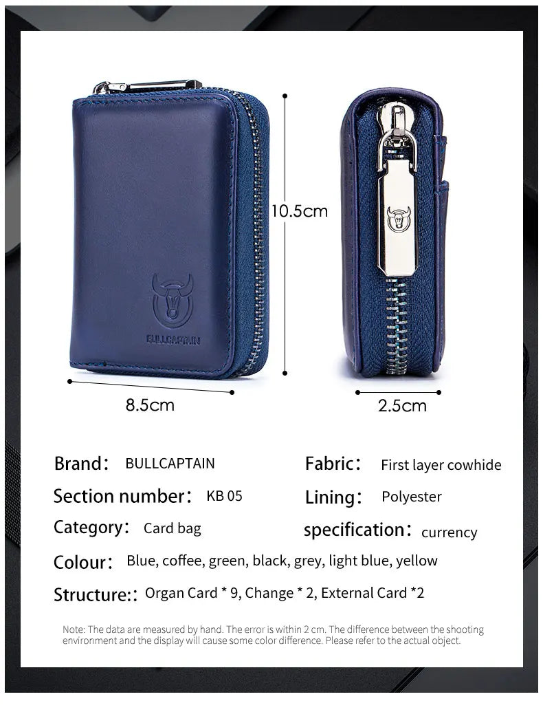 BULLCAPTAIN Leather Credit Card ID Card Holder Wallet Wallet Men Fashion Rfid Card Holder Wallet Business Card Holder Bag
