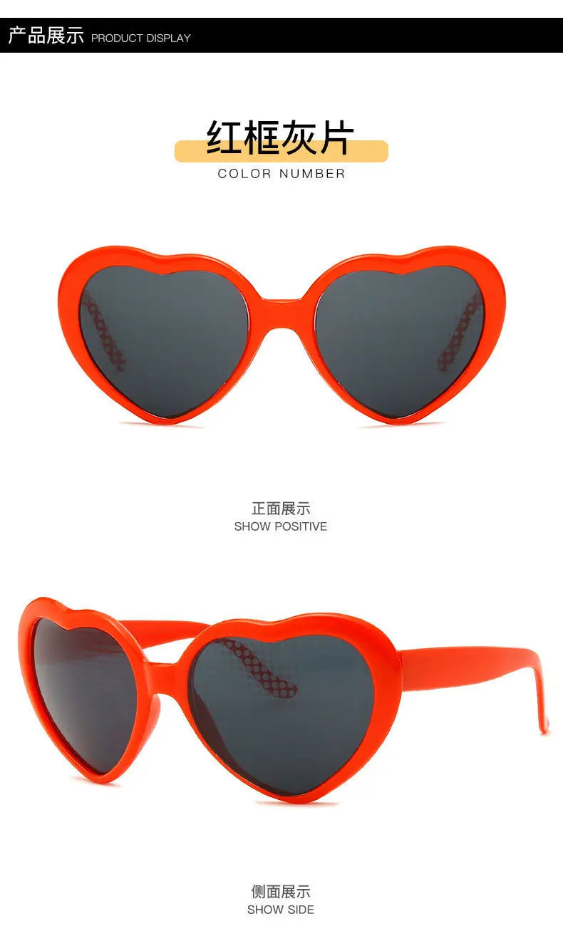 Love Heart Shaped Effects Glasses Watch The Lights Change to Heart Shape At Night Diffraction Glasses Women Fashion Sunglasses
